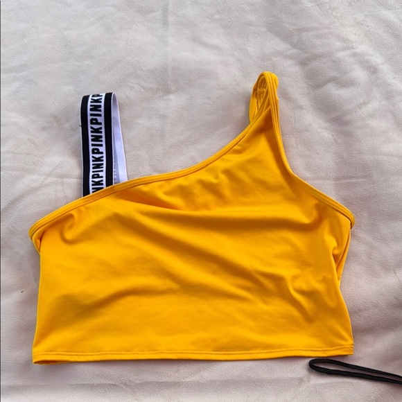 PINK Victoria's Secret.   Yellow Asymmetrical Crop Tank Top - Picture 1 of 5
